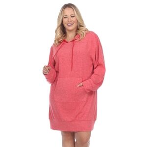 White Mark Long Line Hoodie Tunic sweatshirt dress Coral Red XL